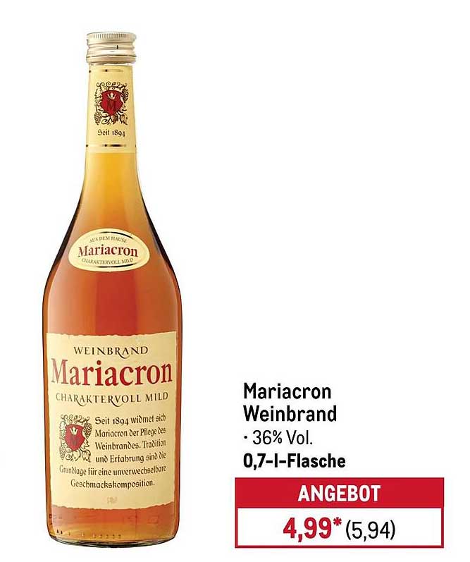 Mariacron Weinbrand 0,7 l - 36% Vol.