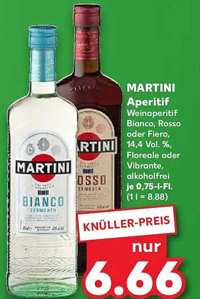 MARTINI Aperitif - Bianco, Rosso oder Fiero, 0,75 l für nur 6,66 €
