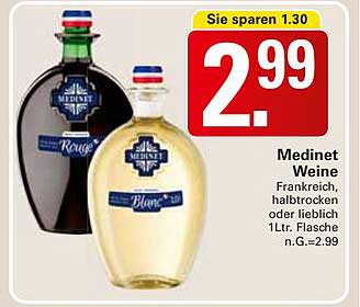 Medinet Weine, Frankreich, halbtrocken oder lieblich, 1 Ltr. Flasche für nur 2,99 €