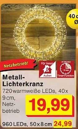 Metall-Lichterkranz mit 720 warmweißen LEDs