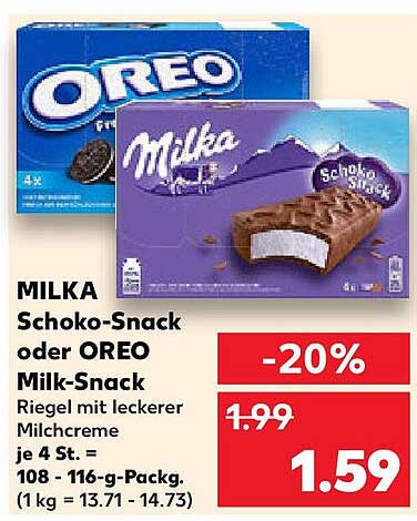 MILKA Schoko-Snack oder OREO Milk-Snack – je 4 Stück