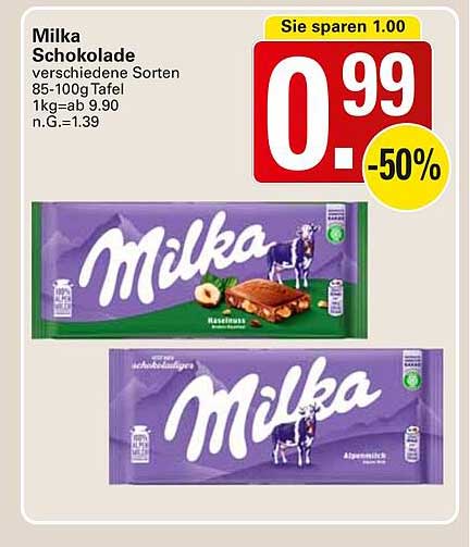 Milka Schokolade verschiedene Sorten 85-100g Tafel