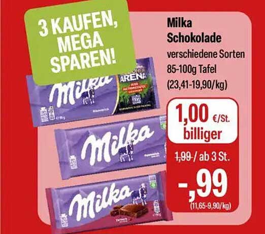 Milka Schokolade verschiedene Sorten 85-100g Tafel