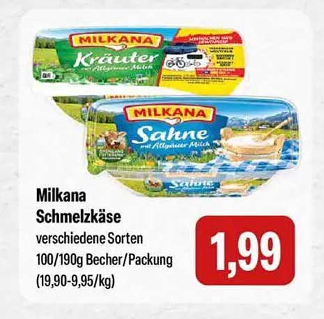 Milkana Schmelzkäse verschiedene Sorten 100/190g Becher/Packung