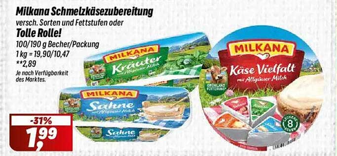 Milkana Schmelzkäsezubereitung in verschiedenen Sorten