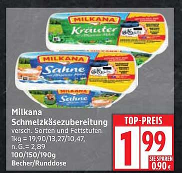 Milkana Schmelzkäsezubereitung - verschiedene Sorten und Fettstufen