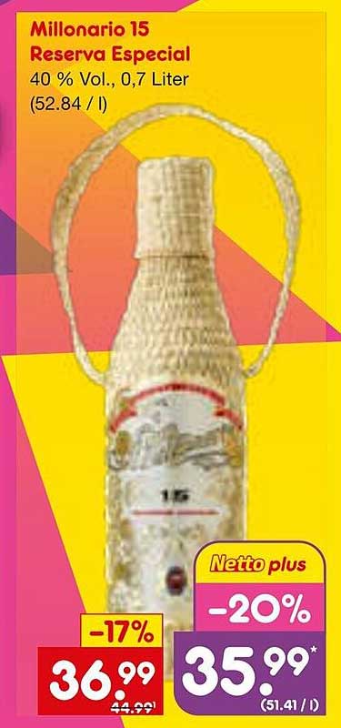 Millonario 15 Reserva Especial 0,7 Liter - 40 % Vol.