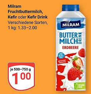 Milram Fruchtbuttermilch, Kefir oder Kefir Drink - Erdbeere