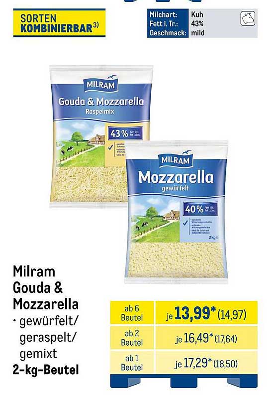 Milram Gouda & Mozzarella, 2-kg-Beutel