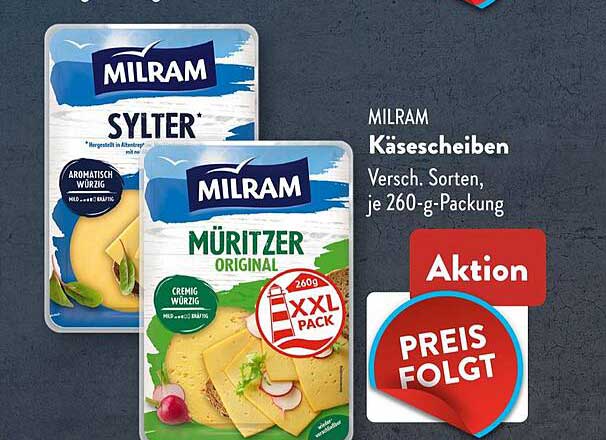 MILRAM Käse­scheiben in verschiedenen Sorten, je 260-g-Packung