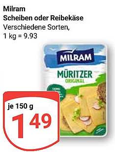 Milram Scheiben oder Reibekäse - Verschiedene Sorten, je 150 g für nur 1,49 €