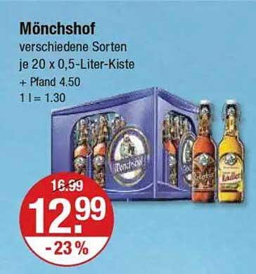 Mönchshof verschiedene Sorten je 20 x 0,5-Liter-Kiste + Pfand 4.50
