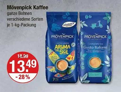 Mövenpick Kaffee ganze Bohnen verschiedene Sorten je 1-kg-Packung