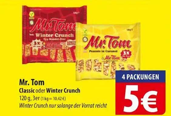 Mr. Tom Classic oder Winter Crunch - 4 Packungen für nur 5 €