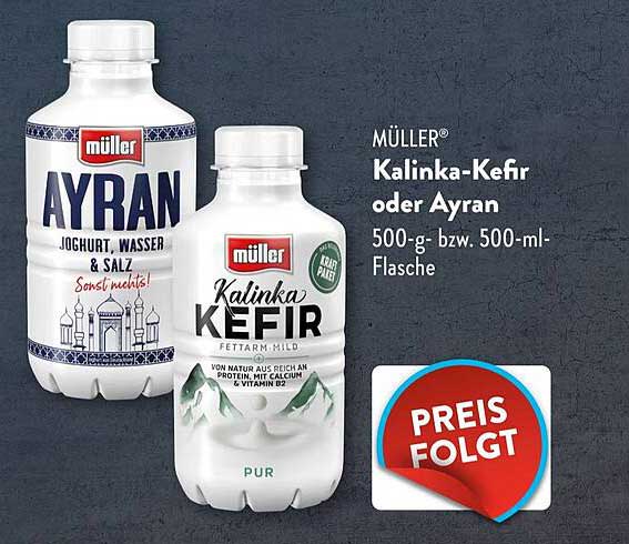 Müller Kalinka-Kefir oder Ayran 500-g bzw. 500-ml-Flasche