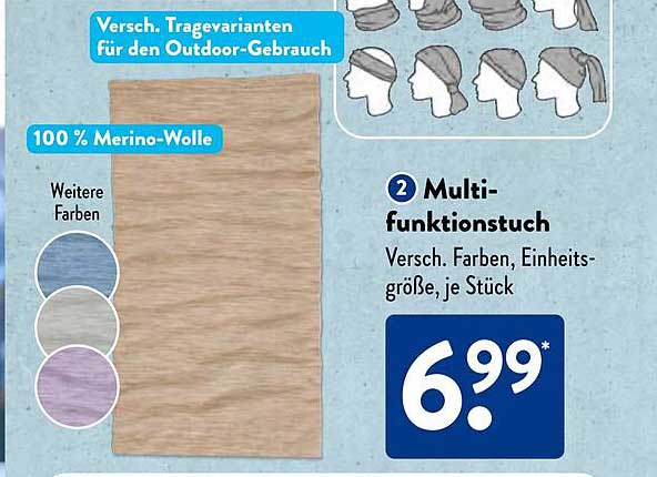 Multifunktionstuch aus 100 % Merino-Wolle - Verschiedene Farben, Einheitsgröße, je Stück