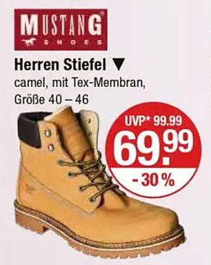 Mustang Herren Stiefel - Camel, mit Tex-Membran, Größe 40 – 46