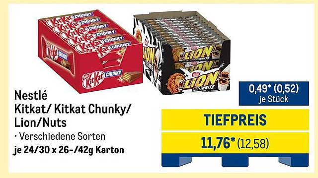 Nestlé KitKat / KitKat Chunky / Lion / Nuts – Verschiedene Sorten im Karton