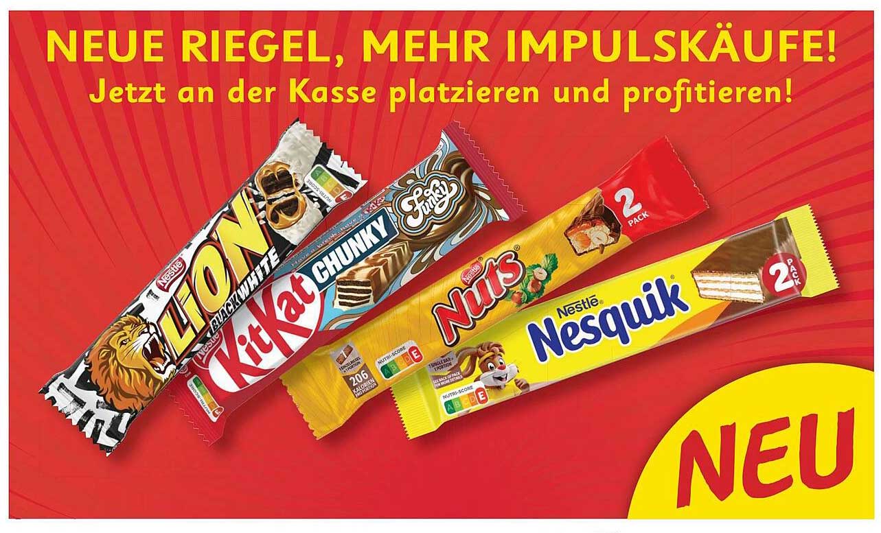 NEUE RIEGEL: Lion, KitKat Chunky, Nuts und Nesquik