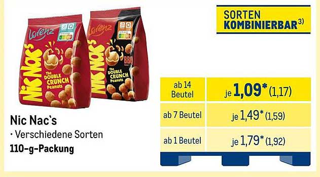 Nic Nac's - Verschiedene Sorten, 110-g-Packung