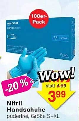 Nitril Handschuhe puderfrei, Größe S-XL - 100er-Pack