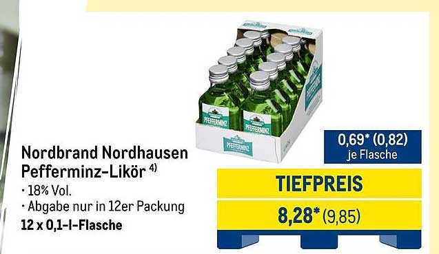 Nordbrand Nordhausen Pfefferminz-Likör 12 x 0,1 l