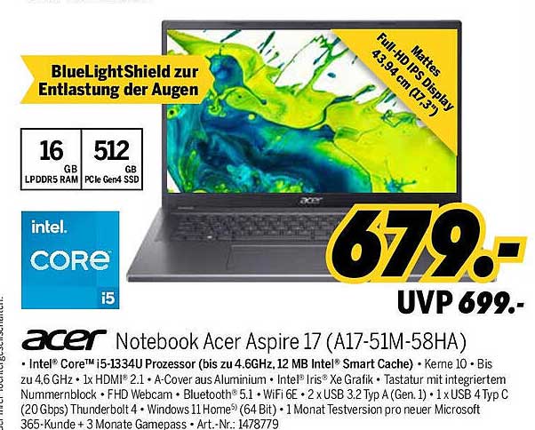 Notebook Acer Aspire 17 (A17-51M-58HA)