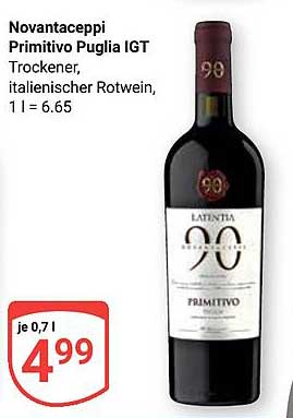 Novantaceppi Primitivo Puglia IGT - Trockener, italienischer Rotwein