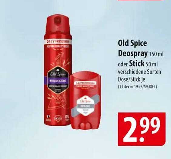 Old Spice Deospray 150 ml oder Stick 50 ml
