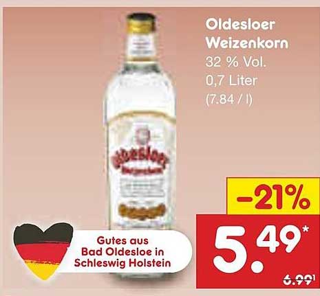 Oldesloer Weizenkorn 32 % Vol. 0,7 Liter