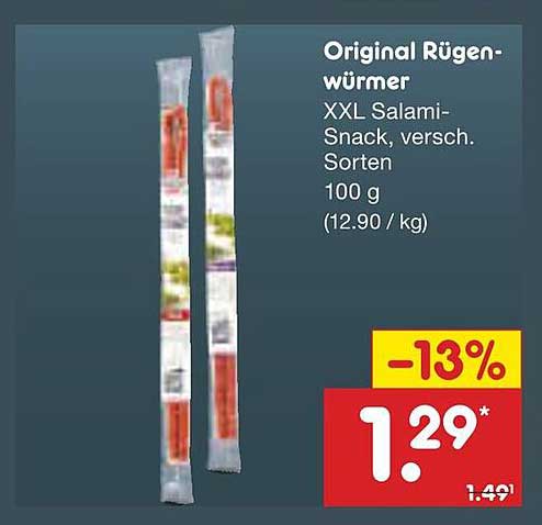 Original Rügenwürmer XXL Salami-Snack, 100 g