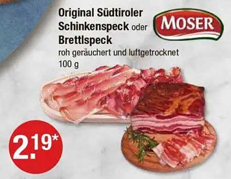 Original Südtiroler Schinkenspeck oder Brettlspeck, roh geräuchert und luftgetrocknet, 100 g