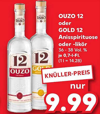 OUZO 12 oder GOLD 12 Anisspirituose oder -likör 0,7 l