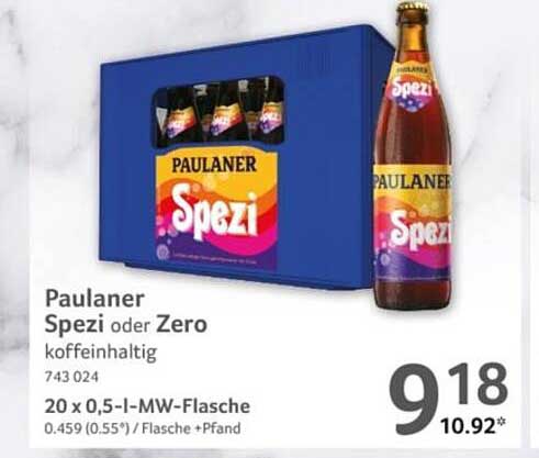 Paulaner Spezi oder Zero - 20 x 0,5 l MW-Flasche