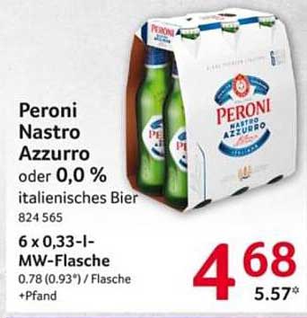 Peroni Nastro Azzurro oder 0,0 % italienisches Bier - 6 x 0,33-l-MW-Flasche