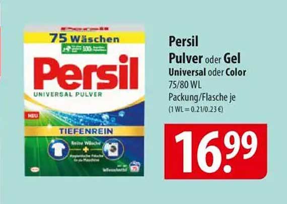Persil Pulver oder Gel Universal oder Color 75/80 WL
