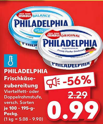 PHILADELPHIA Frischkäse-Zubereitung – Viertelfett- oder Doppelrahmstufe, versch. Sorten