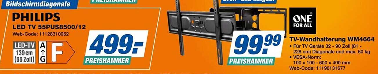 PHILIPS LED TV 55PUS8500/12 und ONE FOR ALL TV-Wandhalterung WM4664