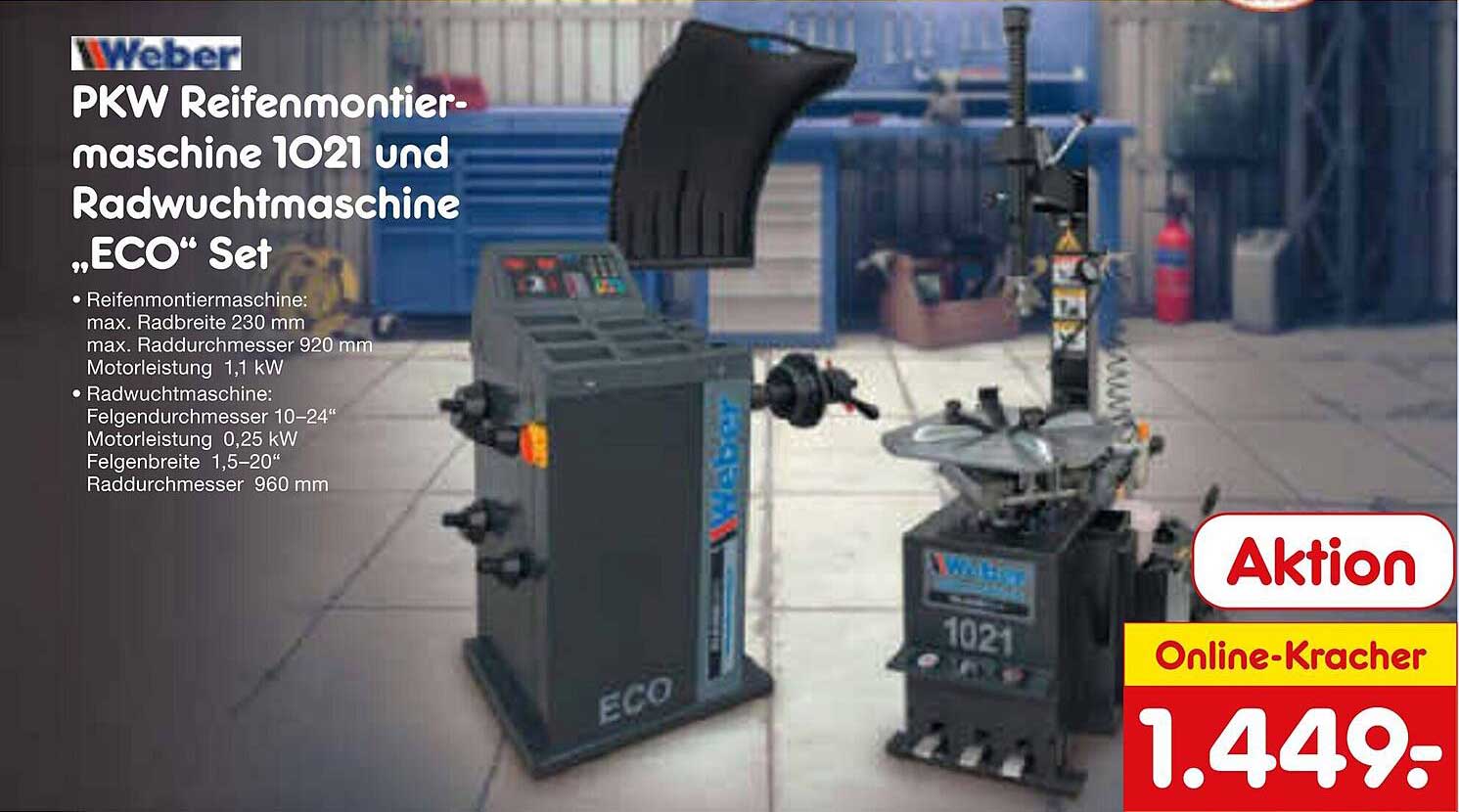 PKW Reifenmontiermaschine 1021 und Radauswuchtmaschine 'ECO' Set