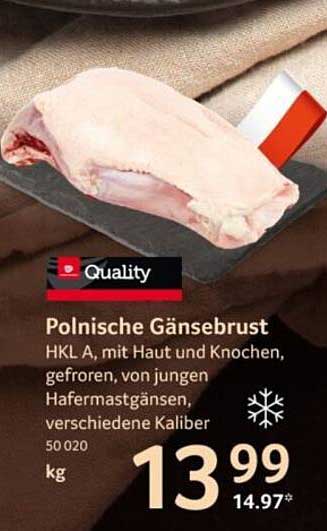 Polnische Gänsebrust HKL A, mit Haut und Knochen, gefroren