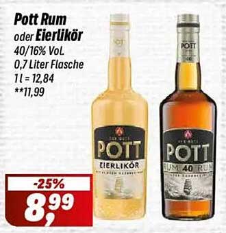 Pott Rum oder Eierlikör 40/16% Vol. 0,7 Liter Flasche