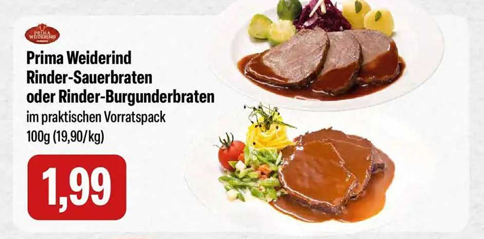 Prima Weiderind Rinder-Sauerbraten oder Rinder-Burgunderbraten im praktischen Vorratspack