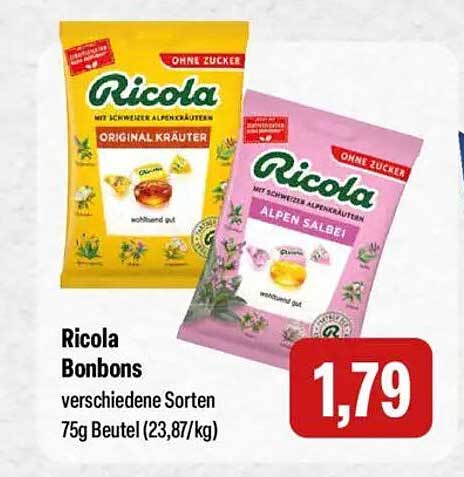 Ricola Bonbons verschiedene Sorten 75g Beutel