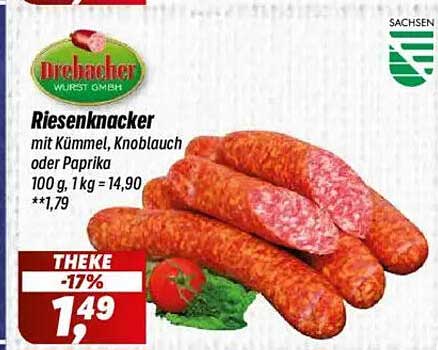 Riesenknacker mit Kümmel, Knoblauch oder Paprika
