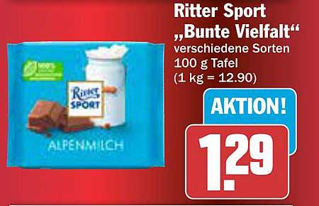 Ritter Sport „Bunte Vielfalt“ verschiedene Sorten 100 g Tafel