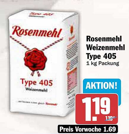Rosenmehl Weizenmehl Type 405 1 kg Packung