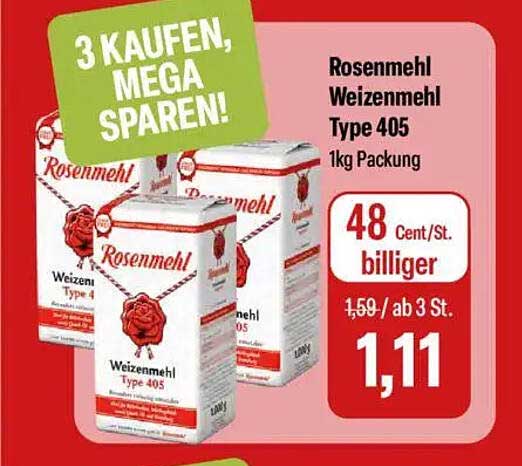 Rosenmehl Weizenmehl Type 405 1kg Packung