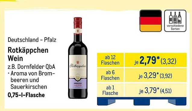 Rotkäppchen Wein z.B. Dornfelder QbA - Aroma von Brombeeren und Sauerkirschen 0,75-l-Flasche