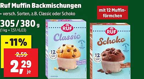 Ruf Muffin Backmischungen - Classic oder Schoko mit 12 Muffinförmchen