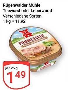 Rügenwalder Mühle Teewurst oder Leberwurst – Verschiedene Sorten, 125 g für 1,49 €